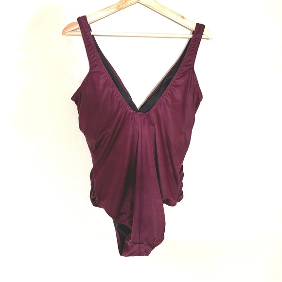 Miraclesuit Crossover One Piece Swimsuit Plum Burgundy V-Neck 5516039 Size 14 - Picture 4 of 7